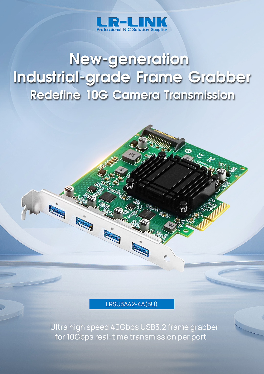 Ultra high speed 40Gbps USB3.2 frame grabberfor 10Gbps real-time transmission per port